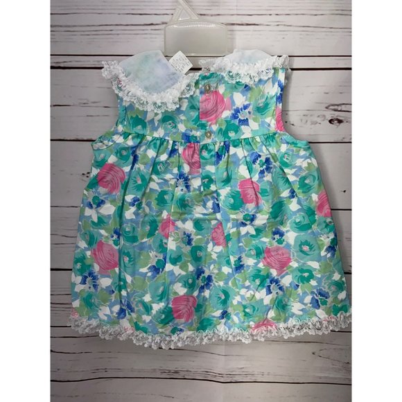 Forever Florala Pink Teal White Bib Collar Sleeveless 18 M Infant Girls‎ Dress - Picture 2 of 7